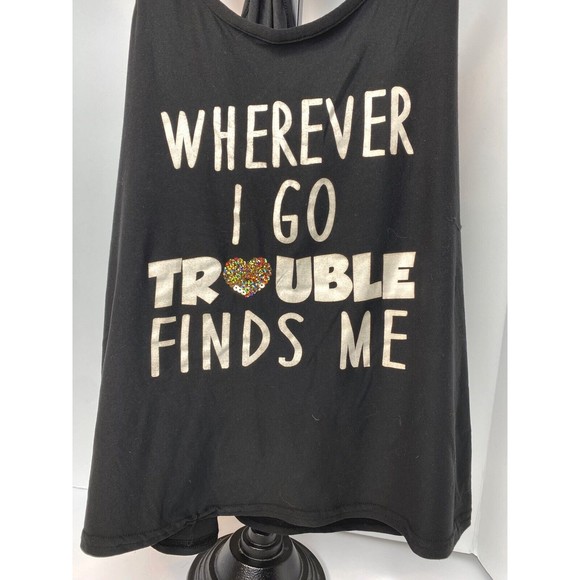 Wherever I Go Trouble Finds Me, Tank Top Size Small Sequined Heart Mentally .. - Picture 4 of 9